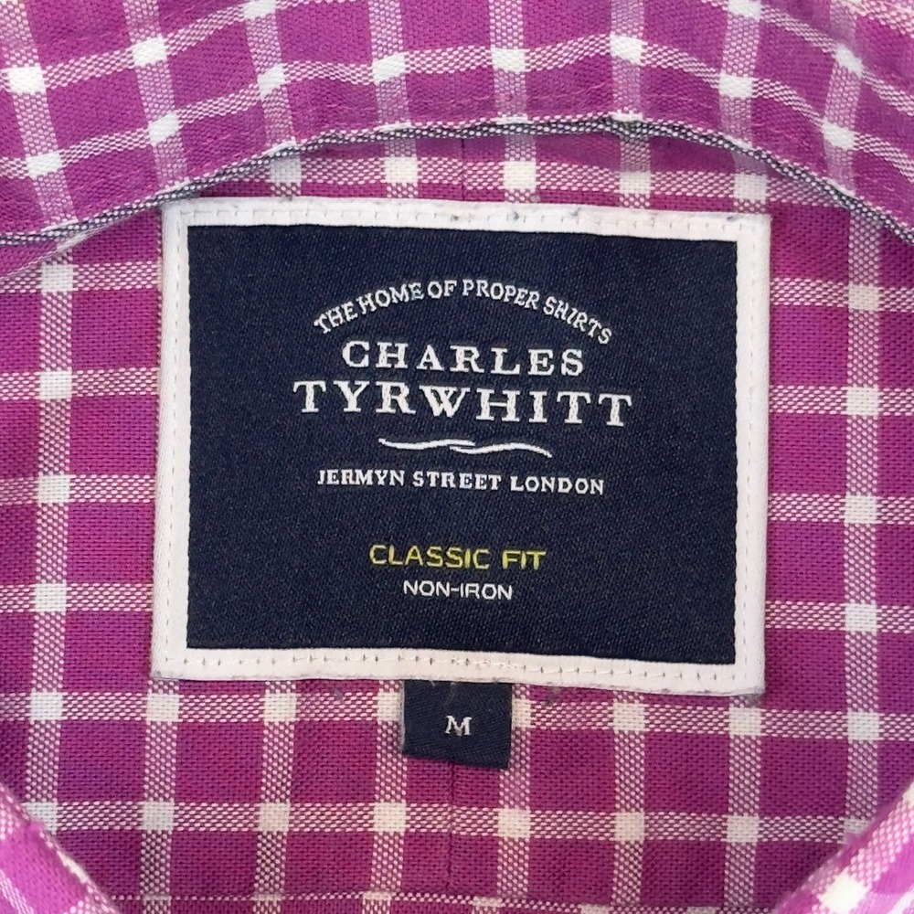 Charles Tyrwhitt Classic Fit Non-Iron Shirt Medium Purple Windowpane - Picture 3 of 10